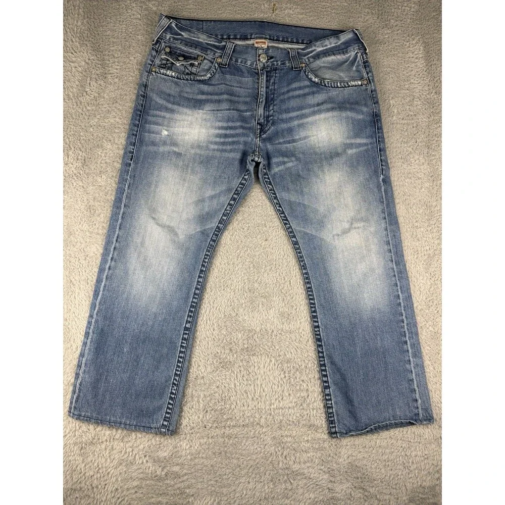 True Religion Ricky Straight Flap Pocket Jeans Mens 40x29 Blue Wash Denim Y2K